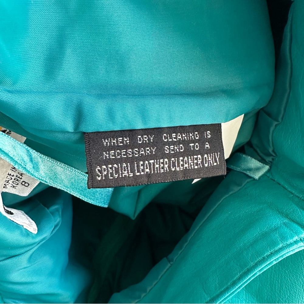 VINTAGE 90s 80s Leather Western Teal Turquoise High Waisted Mini Skirt Sz 8 - Picture 10 of 10